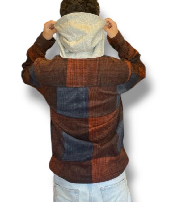 Polera ONEILL W25 Imp. cuadros ladrillo c/capucha- c/cierre