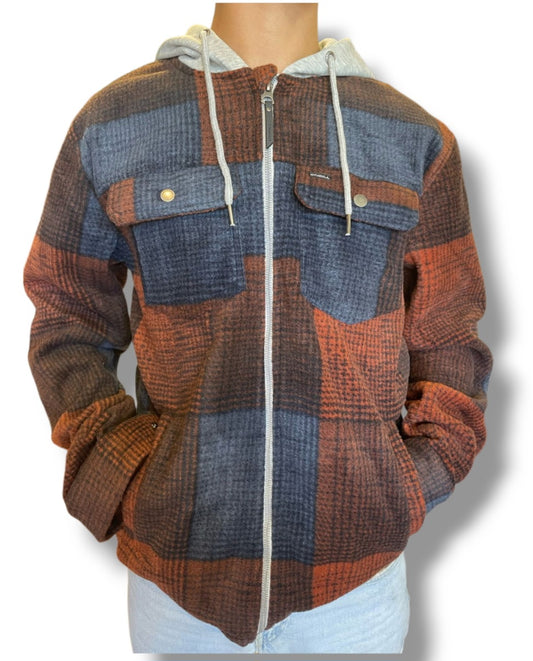 Polera ONEILL W25 Imp. cuadros ladrillo c/capucha- c/cierre